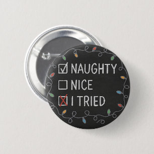 Macaron Rond 5 Cm Citation de Noël drôle Naughty or Nice