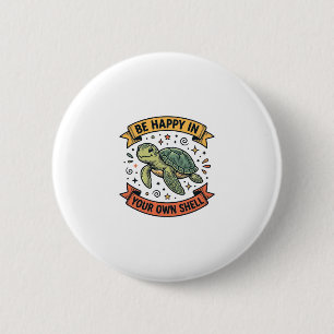 Macaron Rond 5 Cm Citation de tortue heureuse Design de gravure vint