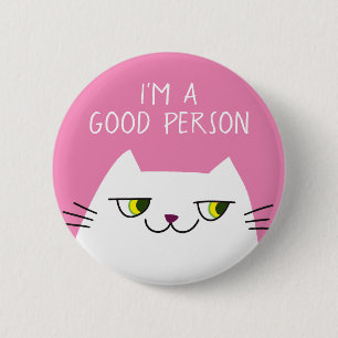 Macaron Rond 5 Cm Citation drôle rose chaton blanc