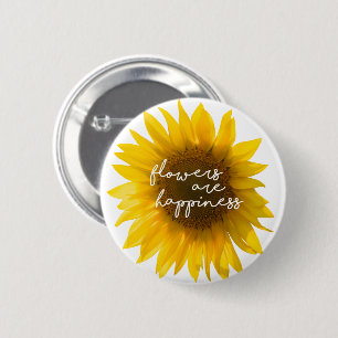 Macaron Rond 5 Cm Citation tournesol "les fleurs sont le bonheur"