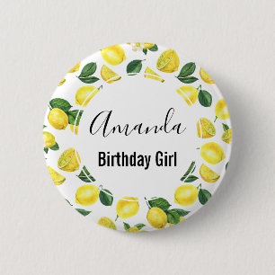 Macaron Rond 5 Cm Citrons Jaunes Aquarelle Motif Anniversaire Fille
