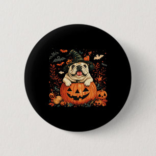 Macaron Rond 5 Cm Citrouille anglais Buldog Halloween Hommes d'actio