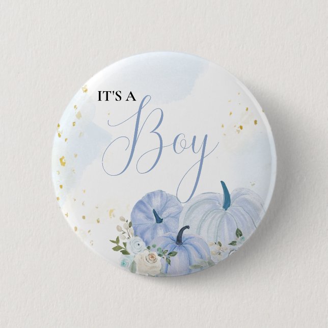 Macaron Rond 5 Cm Citrouille bleu automne Floral Boy Baby shower (Devant)