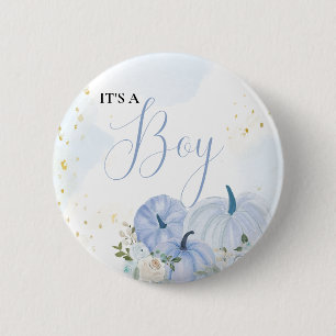 Macaron Rond 5 Cm Citrouille bleu automne Floral Boy Baby shower