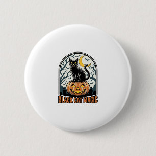 Macaron Rond 5 Cm Citrouille Chat Noir Gravure Halloween Vintage_1