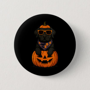 Macaron Rond 5 Cm Citrouille de Labrador Retriever noir effrayant po