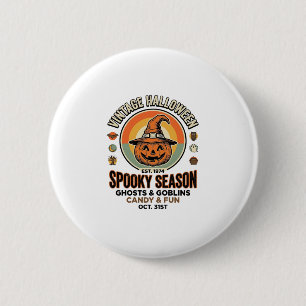 Macaron Rond 5 Cm Citrouille d'Halloween Chapeau de Sorcière Vintage