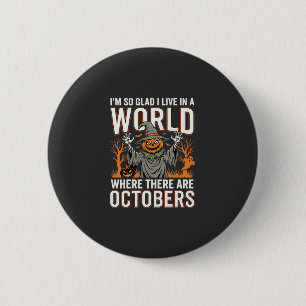 Macaron Rond 5 Cm Citrouille d'Halloween Épouvantail Octobre Monde V