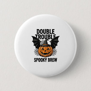 Macaron Rond 5 Cm Citrouille d'Halloween Sorcière Double Trouble Vin