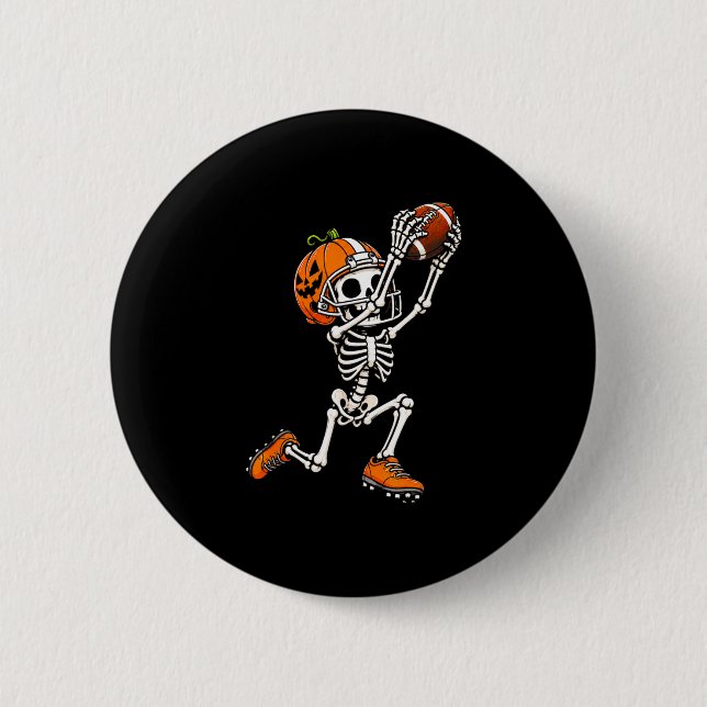 Macaron Rond 5 Cm Citrouille d'Halloween squelette de football améri (Devant)