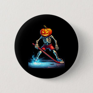 Macaron Rond 5 Cm Citrouille Hockey Skeleton Hockey sur glace Hallow