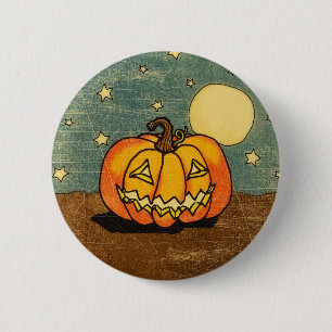 Macaron Rond 5 Cm Citrouille mignon contre la lune