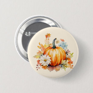 Macaron Rond 5 Cm Citrouille orange et fleurs automne