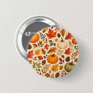 Macaron Rond 5 Cm Citrouilles aquarelles d'automne, feuilles d'autom