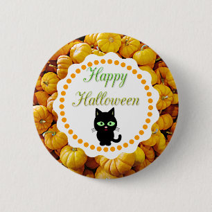 Macaron Rond 5 Cm Citrouilles Joyeux Halloween Chat Noir Bouton