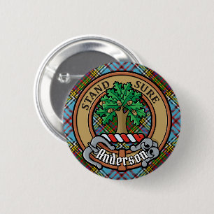 Macaron Rond 5 Cm Clan Anderson Crest sur Tartan