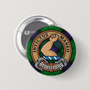 Macaron Rond 5 Cm Clan Armstrong Crest sur Tartan