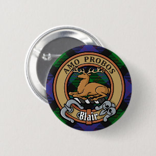 Macaron Rond 5 Cm Clan Blair Crest sur Tartan