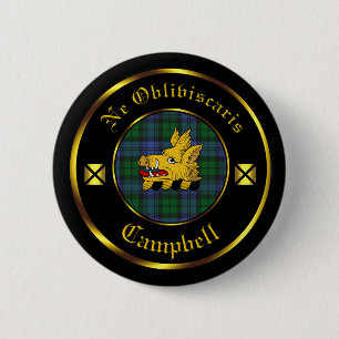 Macaron Rond 5 Cm Clan Campbell & Bouton Tartan