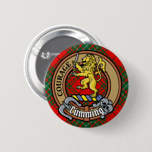 Macaron Rond 5 Cm Clan Cumming Crest sur Tartan