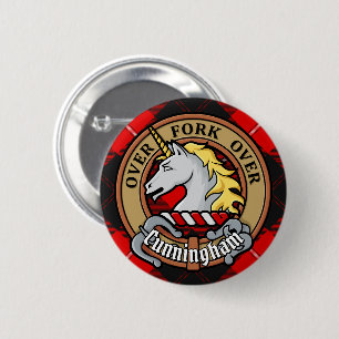 Macaron Rond 5 Cm Clan Cunningham Crest sur Tartan