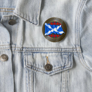 Macaron Rond 5 Cm Clan Donnachaidh Robertson Tartan Knot & Flag