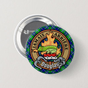 Macaron Rond 5 Cm Clan Douglas Crest sur Tartan