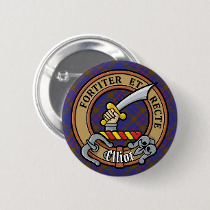 Macaron Rond 5 Cm Clan Elliot Crest sur Tartan moderne