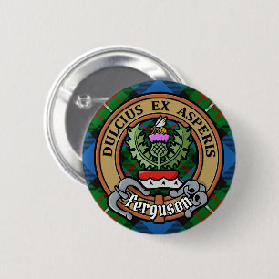 Macaron Rond 5 Cm Clan Ferguson Crest sur Tartan
