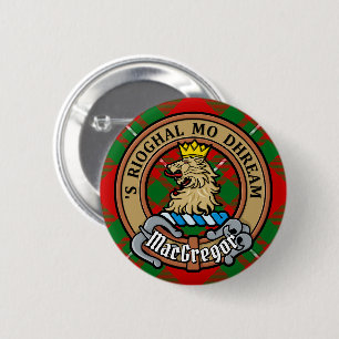 Macaron Rond 5 Cm Clan Gregor Crest sur Tartan
