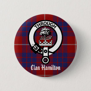 Macaron Rond 5 Cm Clan Hamilton Crest et Tartan