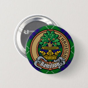 Macaron Rond 5 Cm Clan Hamilton Crest sur la chasse Tartan