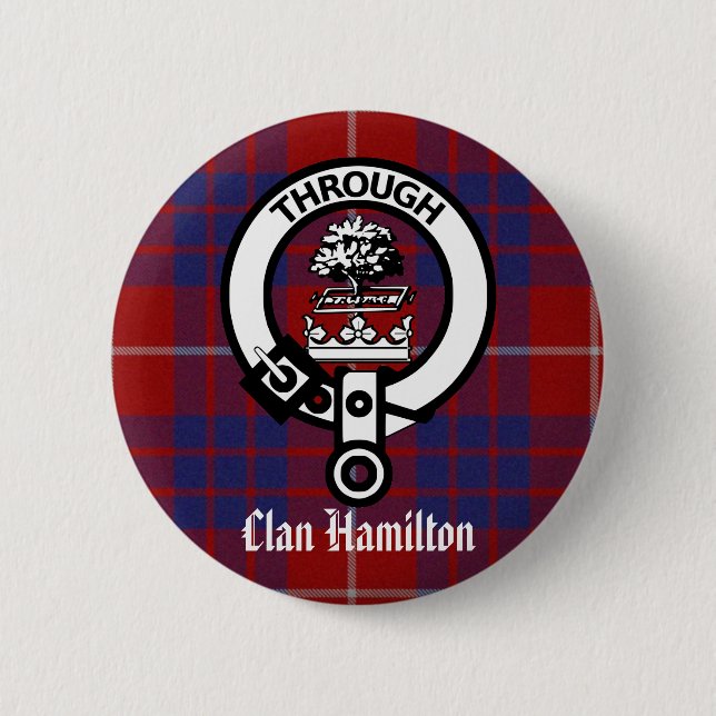 Macaron Rond 5 Cm Clan Hamilton Crest & Tartan (Devant)