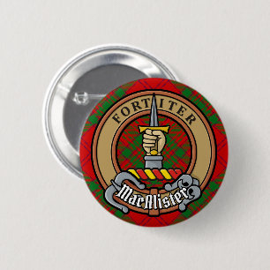 Macaron Rond 5 Cm Clan MacAlister de Glenbarr Crête sur Tartan