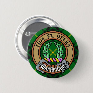 Macaron Rond 5 Cm Clan MacArthur Crest sur Tartan