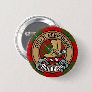 Macaron Rond 5 Cm Clan MacAulay Crest sur Tartan