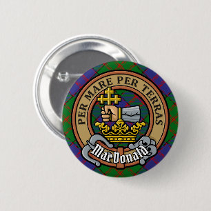 Macaron Rond 5 Cm Clan MacDonald Crest sur Tartan