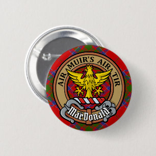 Macaron Rond 5 Cm Clan MacDonald de Keppoch Crest sur Tartan