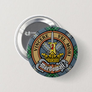 Macaron Rond 5 Cm Clan MacDowall Crest sur Tartan
