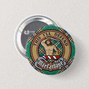 Macaron Rond 5 Cm Clan MacFarlane Crest sur Tartan de chasse antique