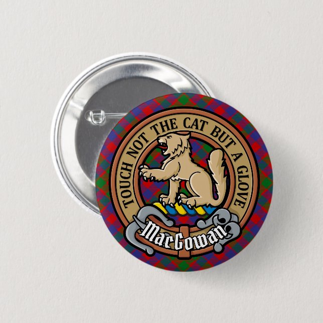 Macaron Rond 5 Cm Clan MacGowan Crest sur Tartan (Devant & derrière)