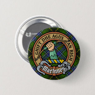 Macaron Rond 5 Cm Clan MacInnes Crest sur Tartan