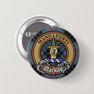 Macaron Rond 5 Cm Clan MacKay Crest sur Blue Tartan