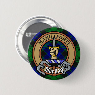 Macaron Rond 5 Cm Clan MacKay Crest sur Tartan
