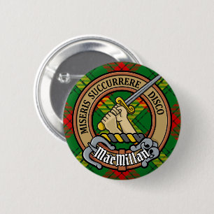 Macaron Rond 5 Cm Clan MacMillan Crest sur Tartan