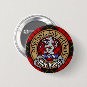 Macaron Rond 5 Cm Clan MacQueen Crest sur Tartan