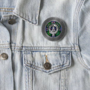 Macaron Rond 5 Cm Clan Malcolm Crest et Tartan Knot