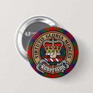Macaron Rond 5 Cm Clan Robertson Crest sur Tartan