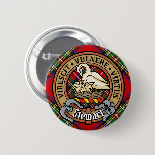 Macaron Rond 5 Cm Clan Stewart Crest sur Royal Tartan