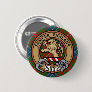 Macaron Rond 5 Cm Clan Wilson Crest sur Tartan moderne